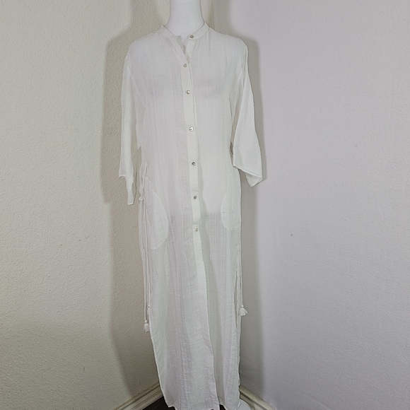 Robin Piccone Michelle Mandarin Collar Cover-Up Caftan Sz S Gauzy, Beach,Casual - Picture 2 of 16